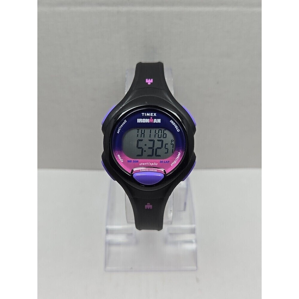 Timex Ironman Womens 36mm 30 Lap Indiglo Digital Purple Black WR 50M New Battery